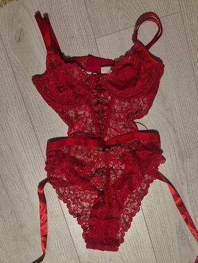 La Vie En Rose Red Lace Bodysuit